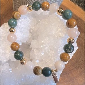 Gemstone Bracelet✨ Woodgrain Jasper, Pink Opal and Moss Green Agate✨